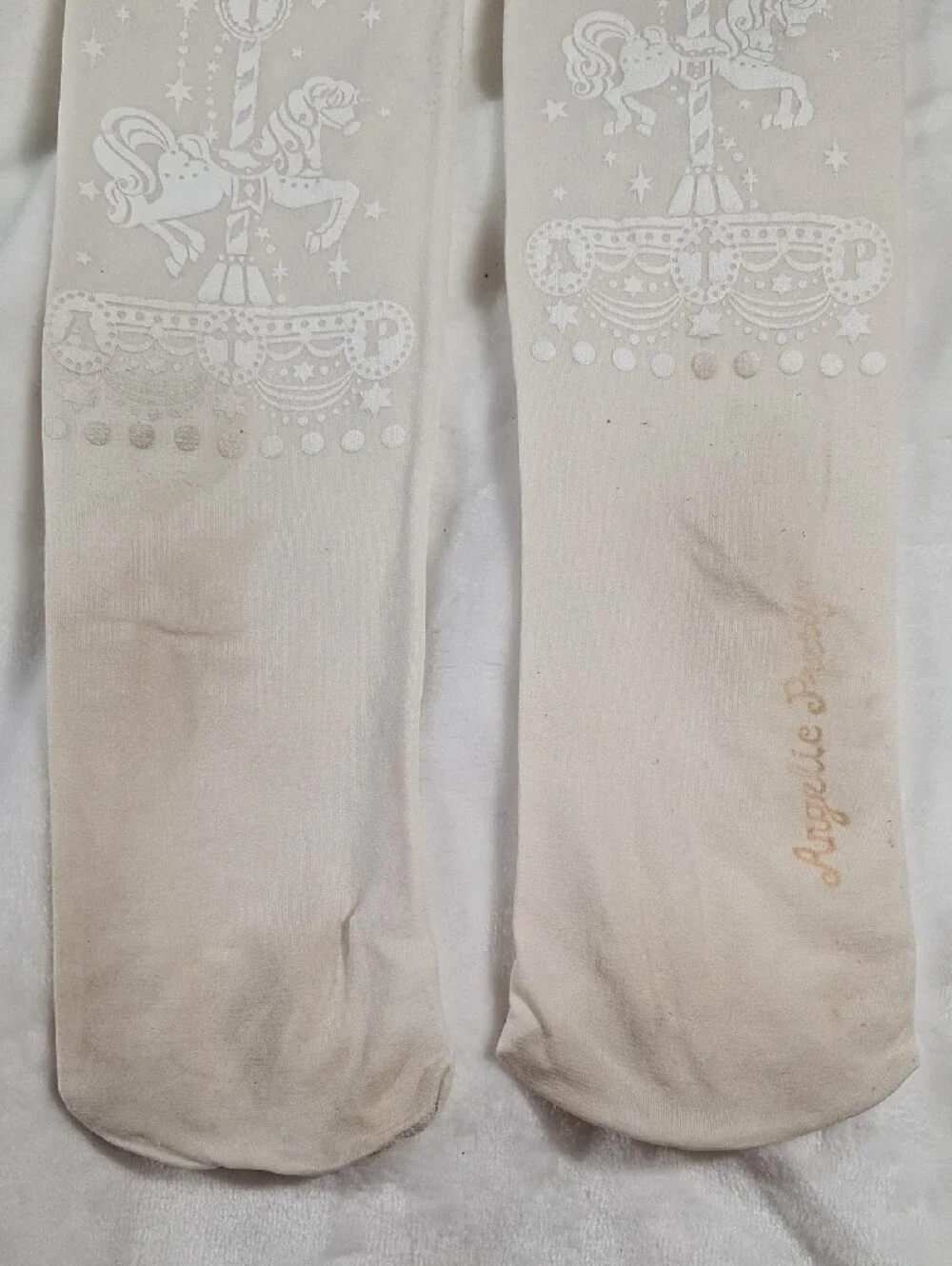 Angelic Pretty White Carousel Horse Print Tights | Sweet Lolita Accessory 🎠🎀
